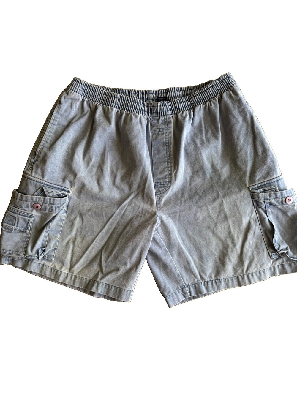 Vintage Big Dogs Cargo Shorts Mens Large Light Blue Elastic Waist Cotton Casual